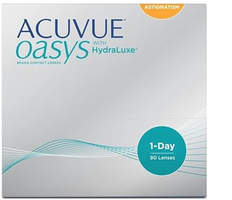 ACUVUE OASYS 1-Day for Astigmatism Kontaktlinsen – Tageslinsen mit angenehmem Tragegefühl – -2.75 dpt, Cyl -0.75, Ach 180 und BC 8,5 – Mit UV Schutz und Austrocknungsschutz – 90 Linsen