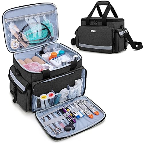 CURMIO Erste Hilfe Sets Aufbewahrungstasche, Medizinische Tasche für Zuhause, Notfalltasche für Hausarzt, Häusliche Pflege, Hospizbesuch, Reise oder Notfallveranstaltung(LEERE TASCHE), Schwarz
