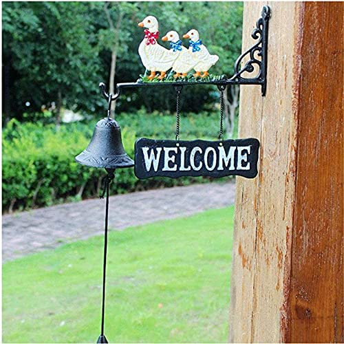X&Z-XAOY Creative Cast Iron Doorbell Door Knocker Hanging Dinner Bell Wind Chime With 3 Ducks And Welcome Cards Design For Courtyard,Villa,School
