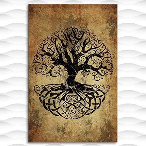 ZHANGWEIART Leinwandbilder Yggdrasil Baum des Lebens Bild Wandkunst Poster und Drucke Ölgemälde auf Leinwand für Wohnzimmer Wohnkultur 60x90cm