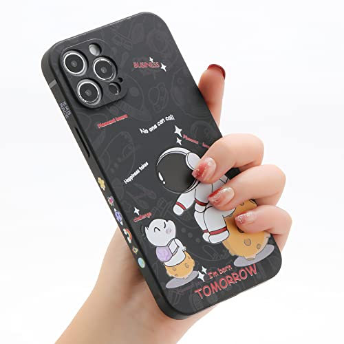 Yonds Queen für iPhone 13 Pro Max Niedliches Hülle, Cartoon Astronaut Space Planet Swing Design Stilvoll Stoßstange TPU rutschfeste Stoßfeste Schutzhülle (iPhone 13 Pro Max, Schwarz Welpe)