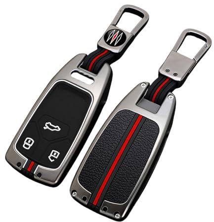 Happyit Cas de Couverture de Clé de Voiture en Alliage de Zinc pour Audi A4 A4L A5 Q5 Q7 TT 3 Boutons Télécommande Accessoires Support Coque Peau (Couleur Mate)