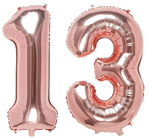 WOIRROIP Luftballon 13, 101 cm XXL Folienballon Zahl 13 Luftballons Zahl,Ballon 13 Zahlenballon,Deko Helium Ballons für Mädchen Junge Geburtstag Hochzeit Jubiläum Party Dekoration,Roségold(13/31)