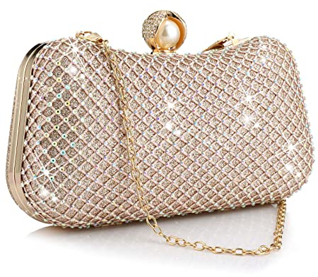 EROUGE Women Evening Clutch Purses Rhinestone Bridal Crystal Evening Handbag for Formal, Rose Gold, One Size