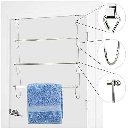 3 Tier Chrome Over Door Clothes Airer Towel Rail Rack Towels Storage Organiser Hanging Towel Rail Modern Over the Door Towel Rail