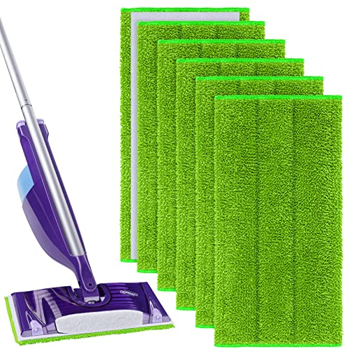 Vicloon Mop Pads for Flash Powermop, 6 Pack Reusable Microfiber Mop Pads, Microfiber Mop Cloth, Microfiber Replacement Mop Pads Cleaing Pads Suitable for Most Wet and Dry Mops - Green