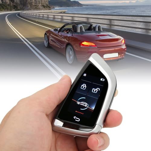 Smart Remote Autoschlüssel, LCD-Bildschirm Anti Lost 5.0 Keyless Entry Auto Lock Schlüsselanhänger für One Click Start Car (Silber)