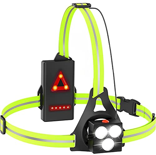 Lampe de Course à Pied, Lampe Poitrine LED Ultra Puissante Réglable à 120°, Lampe Poitrine Running USB Rechargeable avec 3 Modes d'éclairage, Lampe Pectorale avec Bandes Réfléchissantes pour Jogging