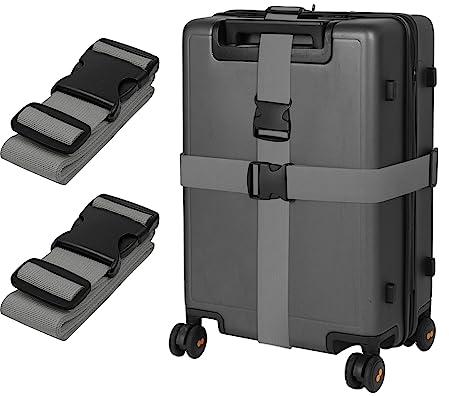 Grau Koffergurt Koffer Band 195cm Gepäckgurt Lang Koffer Gepäckgurte Kofferband Gurt Kofferbänder 2er Set,Verstellbare Koffer Gepäckgurte Luggage Strap für Koffer