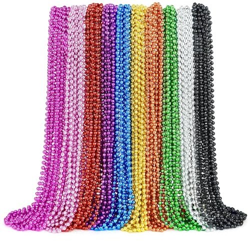ZYFLSQ 100 Stück Mardi Gras Perlen Halsketten Großpackung, 83,8 cm 7 mm, mehrfarbig, metallische Perlenketten für Party Kostüm Halsketten