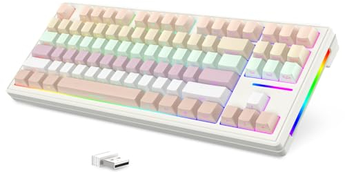 LexonElec x ATTACK SHARK M87 75% Wireless Gaming Keyboard, BT5/2.4G/Wired, 27 RGB Chroma Backlit, TKL Gasket Mechanical Keyboard with Hot-swap Linear Switch, Side Print Gradient PBT Keycap-Pink/Purple