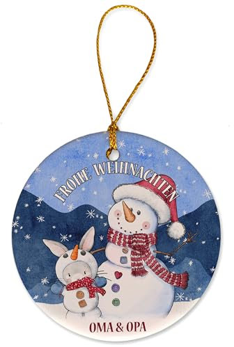 Feenstaub Weihnachtsschmuck, personalisierbarer Christbaumschmuck Keramik-Anhänger, Geschenk Weihnachten Baumschmuck mit Namen, besonderer Weihnachtsbaumschmuck Oma und Opa, Schneemann