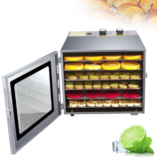 6 Plateaux Déshydrateur Alimentaire Acier Inoxydable Séchoir Alimentaire Avec Minuterie Et Contrôle De Température Deshydrateur Aliment Pour Jerky, Viande, Fruit, Légume, Herbe Facile À Nettoyer 600W