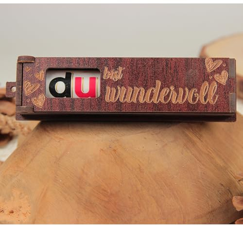 Urhome Holzbox Du bist wundervoll Gravur mit Duplo Schokoriegel - Herzen Geschenkbox mit Spruch inkl. Schokolade Riegel - Danke Geschenk graviert für Freund Mann Freundin Frau Partner Dunkel Braun