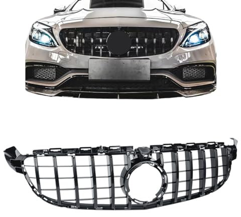 Calandra Griglia Centrale valida per Mercedes Classe C W205/C205/S205 | 2018-2021 (Nero Lucido) Griglia centrale paraurti anteriore (Con Fotocamera)