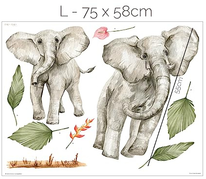 Mica-Mica Safari Wandtattoo für Kinderzimmer, Wanddeko, Wandsticker (Large, Elefant)