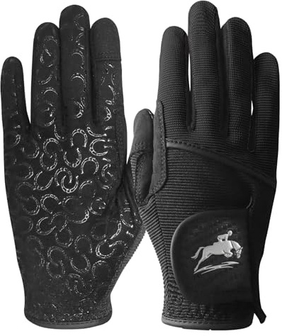 FINGER TEN Womens Horse Riding Gloves Premium Equestrian Horseback Gloves for Ladies, Mesh Breathable Lightweight Comfortable Grip Summer Color Pack (Black, Medium)
