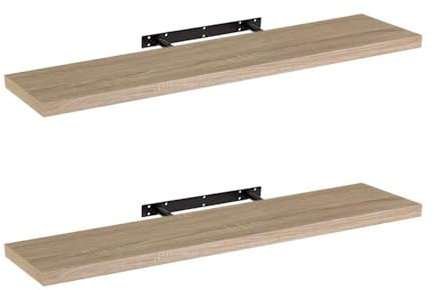 LOLAhome - Set de 2 Baldas Flotantes para Pared de Madera Natural de 120x23 cm, 2 Estanterías de Pared Resistentes y Decorativas sin Agujeros Visibles para Salón, Cocina, Oficina o Dormitorio