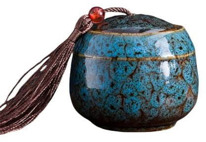 WLDMI Urne Bunte Keramik Glas Mini Memorial Haustier Urne Versiegelte Glas Urne Aufbewahrungsbox-Blau