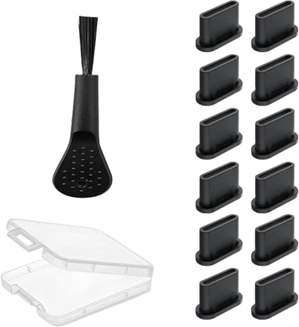 12 Stück USB C Staubschutz Set,USB C Reinigungsset, Handy Reinigungsset,Silikonhülle USB Ladebuchse Staubschutzkappe,Kompatibel mit iPhone15/15Pro/15ProMax,Google,Samsung,Galaxy (schwarz)