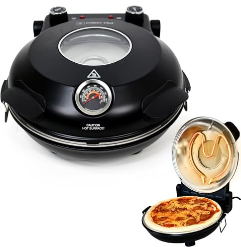 CULINARY CHEF - Forno elettrico per pizza con pietra ceramica, finestra di visualizzazione, controllo del calore regolabile, timer e potenza di cottura di 1200W, pizza fatta in casa, grande capacità