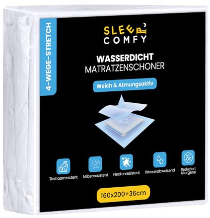 SLEEPCOMFY Matratzenschoner 160x200 Wasserdicht, Matratzenbezug, Weiß 35 Baumwolle 65 Polyester Atmungsaktiver, Bed Sheets Matratzenschutz Mattress Protector Nässeschutz, Wasserdichte Matratzenauflage
