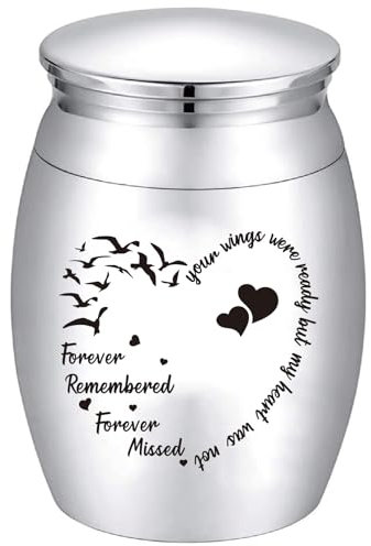 CREATCABIN Seagull Heart Mini Urns for Human Ashes Small Cremation Keepsake Urn Silver Alloy Sharing Funeral Urn Miniature Burial Jar Memorial Ashes Holder Decorative Urns 1.6x1.2Inch