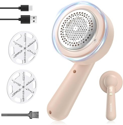 Rasoir Anti Bouloche, Rasoir Bouloche USB Rechargeable, Rasoir Textile Anti-Bouloches électrique avec 3 Lames Rechange et Brosse Nettoyage pour Vêtement, Couverture, Coussin, Pulls, Meubles, Tapis