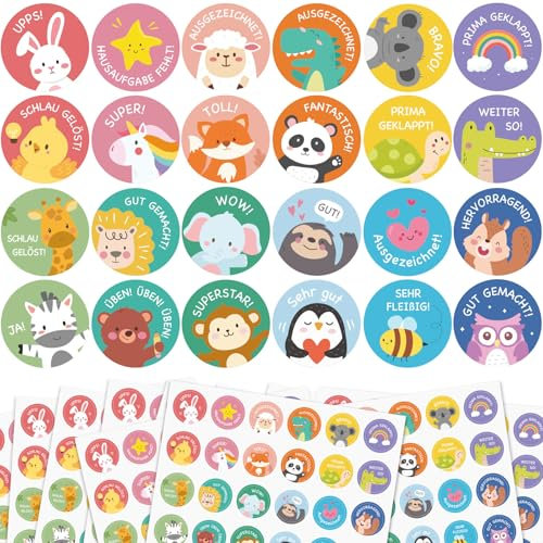 MEJOSER 960 Stk. Belohnungsaufkleber Tier Motivationsaufkleber für Kinder 24 Motive Lehrer Sticker Einschulung Schulkind Aufkleber Lehrerbedarf Motivationssticker Grundschule Kindergarten Geschenk