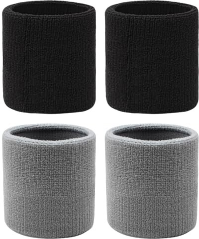 Annlpoy 4 Stück Schweißbänder Handgelenk, Saugfähige Handgelenk Schweißbänder für Damen & Herren, Fitness-schweißbänder für Fitness, Handball, Fußball, Tennis - Universalgröße