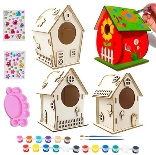 Vogelhaus-Bastelwerk – Bauen Sie Ihr eigenes Vogelhaus, dekorative, unlackierte Holzkunst, mit Seil und Klebstoff, für Kinder im Alter von 8–12 Jahren, für Kinder im Freien, Ostern, Geburtstag