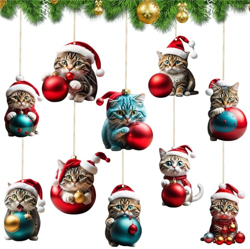 Weihnachtsbaum Katzen Anhänger,Weihnachtsbaum Anhänger,Weihnachtsanhänger Deko, Weihnachtsdeko zum Aufhängen Hängeornamente Christbaumschmuck ür Festivals Partys Innen und Außenfenster