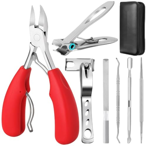 Toenail Clippers for Thick Ingrown Nails,Toe Nail Clippers Set with 45° Curve Blade and 360°Rotating Head,Wide Opening Thick Nails for Senior & Men, Long Handle Podiatrist Sharp Heavy Duty Nail Cutter