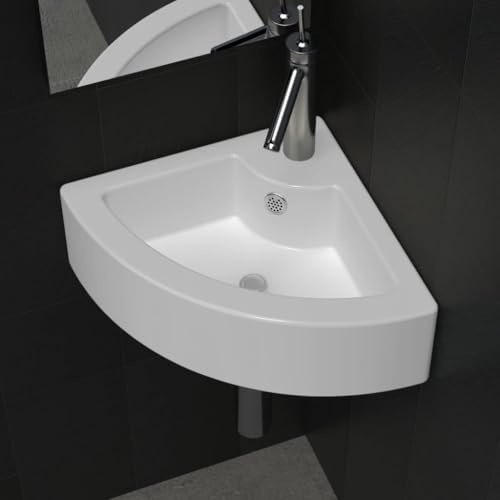 Mokuyary Waschbecken mit Überlauf 45 x 32 x 12,5 cm Weiß Aufsatzwaschbecken Waschbecken, Handwaschbecken für Gäste WC, Bad, Waschtisch