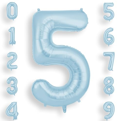AOOSU Zahlen Luftballon Geburtstag 5 Blau, 40 Zoll Geburtstagsdeko Ballon 5, Riesige Folienballon 5 für Mädchen Jungen Geburtstagsparty Deko, Jubiläum 5 Jahre Deko