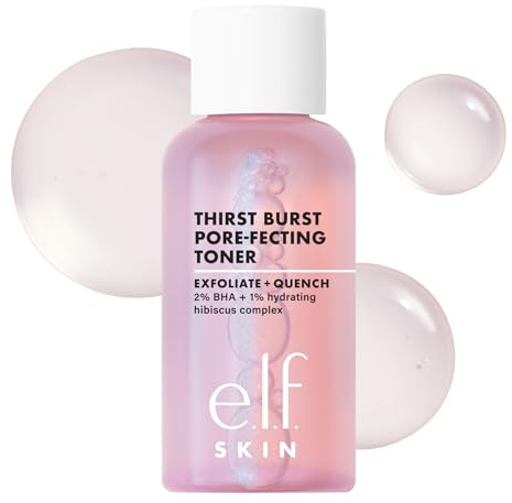 e.l.f. Thirst Burst Pore-fecting Toner Mini, spendet Feuchtigkeit, exfoliert, glättet, polstert auf und verfeinert die Poren, mit Salicylsäure, vegan und tierversuchsfrei