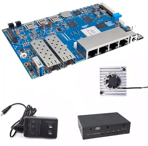 Banana Pi BPI-R4 Smart Router Entwicklungsboard with MT7988A Quad-Core ARM Cortex-A73 Processor, OpenWrt Support, Professional Network Development Board (4GB Single Board + Power + Case + Heat Sink)