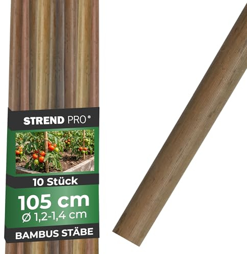 STREND PRO Bambusstäbe 105 cm - 10 Stk. | Ø 12-14 mm Natürliche Holzstäbe | Pflanzstäbe & Rankhilfe | Naturbambus | Rankstab für Blumen, Kräuter, Pflanzen, Setzlinge | Kleine Pflanzenstütze, Stützstab