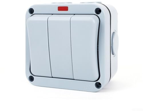 Zeroupshop Interruptor para exteriores con clasificación IP66 con control de triple dispositivo para sistemas de iluminación de jardín, terraza y garaje con construcción (control de doble)