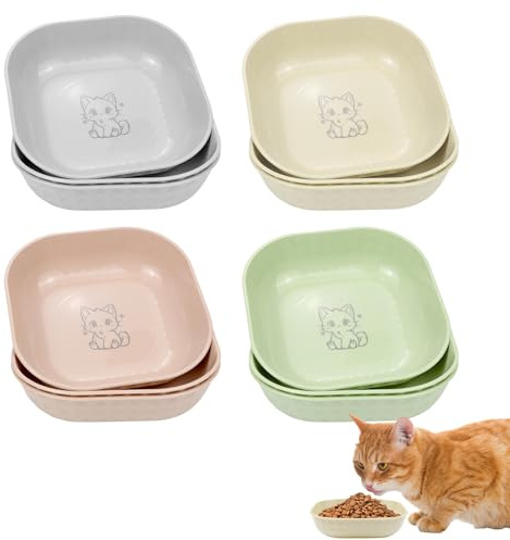12 Pcs Gamelles Plates pour Chat, Bols Peu Profonds Carrés, Gamelles Colorées pour Nourriture Chat, Adaptées aux Chatons et Chats à Pattes Courtes, Légères et Empilables