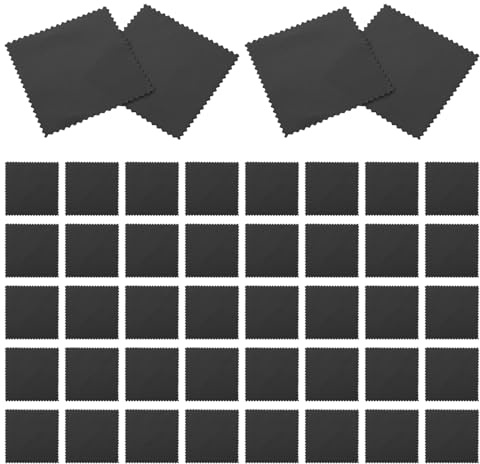 Abaodam Lot de 50 Chiffons à Polir L'Argenté 8X8 CM en Daim Doux Noir pour Bijoux et Montres Lingettes Anti-Ternissement Réutilisables Protection L'Oxydation et Nettoyage Quotidien