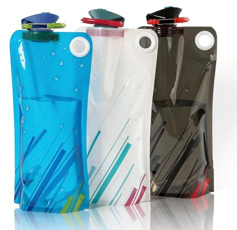 Borraccia Pieghevole 1000ML, 3PCS Bottiglia Riutilizzabile Con Moschettone