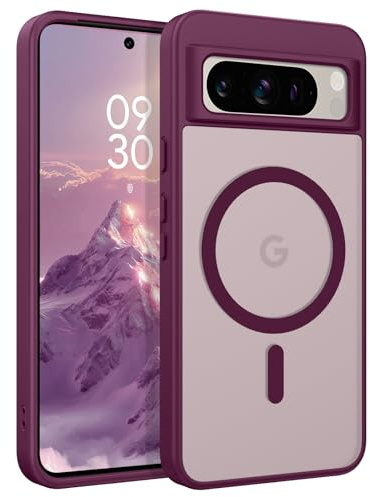 YINLAI for Google Pixel 8 Pro Strong Magnetic Case Wine Red | Compatible with MagSafe Slim Anti-Scratch with Translucent Matte Back Mil-Grade Shockproof Protective Phone Cover Burgundy