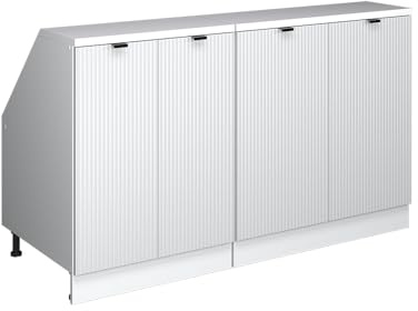 Vicco Küchenschrank für Dachschrägen R-Line, Weiß Riffel, 140 cm 2er Set Schrankkorpuss 60 cm Tiefe, geeignet für schräge Wände und Variable Küchenmontage