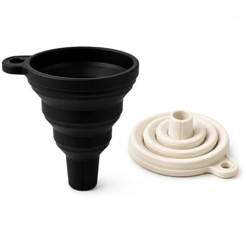 Kenkoa Embudos de Silicona Plegables (Pack de 2) Negro y Crema, Libres de BPA, Resistentes al Calor para Aceite y Cocina