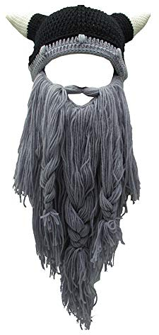 Metyou Perücke, Bartmütze, handgefertigt, gestrickt, warm, Wintermütze, Skimütze, für Damen und Herren Gr. Einheitsgröße, CNJ-gray
