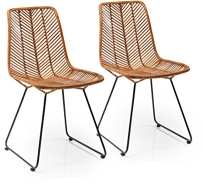 Kare Design Stuhl Ko Lanta 2er Set, moderner, bequemer Esszimmerstuhl im Rattan Design, Braun (H/B/T) 85,7x44,5x54,6cm