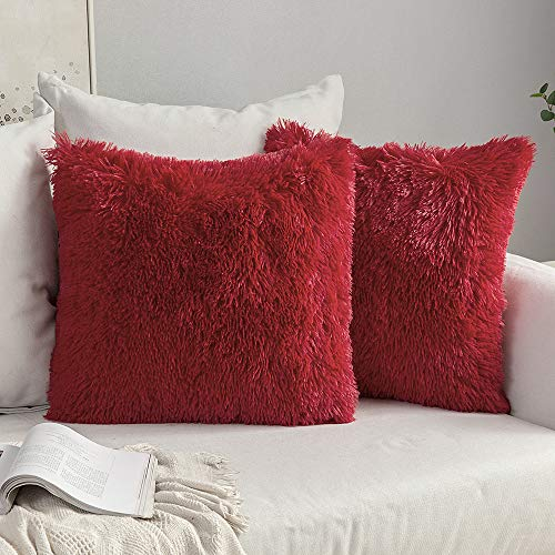 MIULEE 2er Set Kissenbezüge Künstlich Kissenbezug Sofakissen Dekorative Dekokissen Kuschelkissen Plüschkissen Kuschelig Couchkissen Superweich Kissen Flauschig kissenhülle 45x45 cm Rot