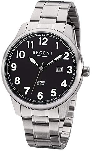 REGENT Herren-Armbanduhr Edelstahl analog Quarz Edelstahlband F-1188