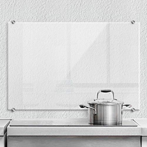 K&L Wall Art Pfannen Spritzschutz transparent Glasplatte Küche Küchenrückwand Sicherheitsglas mit Klemmbefestigung Edelstahl (60x40cm)